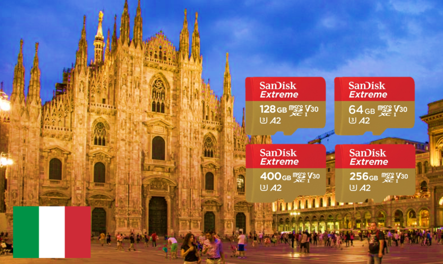 Save all your memories in Milan with your GoPro Hero 11 and SanDisk Extreme micro SD card.