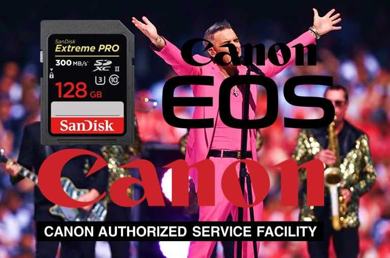 Canon EOS cameras with a SanDisk Extreme Pro SD card are most suitable for the Robbie Williams concert.
